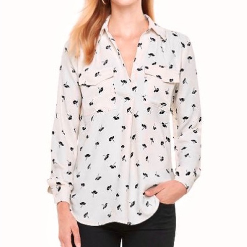 Ann Taylor Floral Long Sleeve Camp Shirt Size M